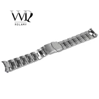 rolamy 22mm sliver stainless steel wrist watch band replacement metal watchband bracelet double push clasp for seiko