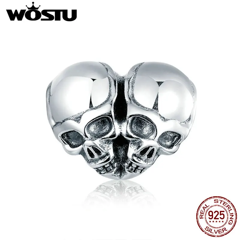Wostu 925 стерлингового серебра браслеты с подвесками &amp шарик черепа сердце-shape