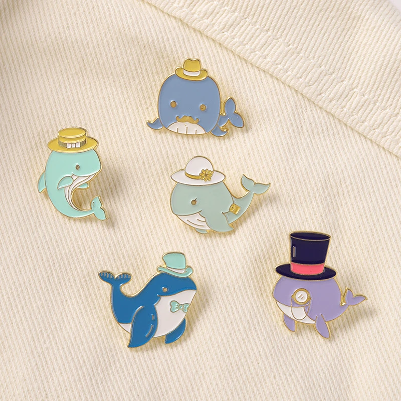 

Unique Lovely Cartoon Marine Life Brooch Personality Fashion Hat Whale Pins Creative Alloy Sea Animal Cute Top Hat Shark Brooch