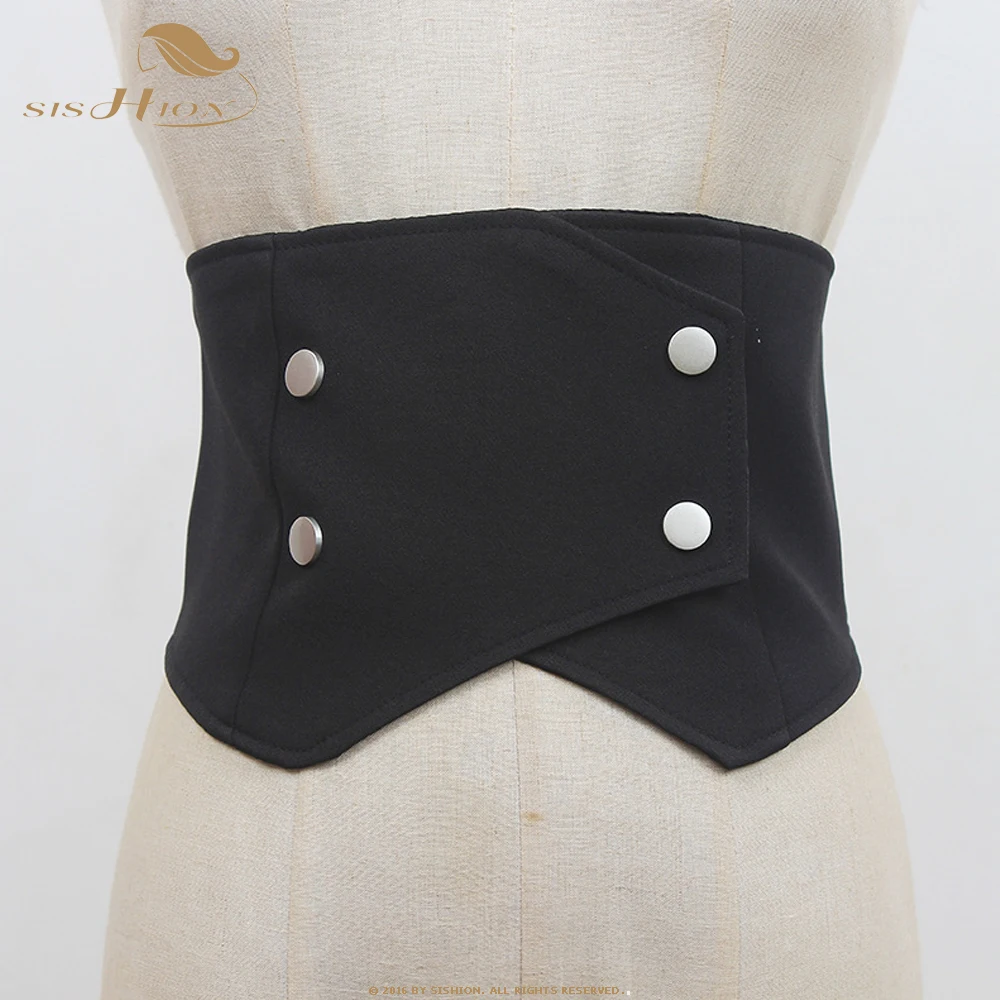 SISHION Black Back Elastic Irregular Button Wide Belt 2022 Women New Fashion Tide All-match Spring QZ0464