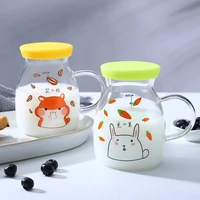 lovely hamster glass high temperature resistant cartoon water bottle with cover straw strong handle sealed silica gel cover mug