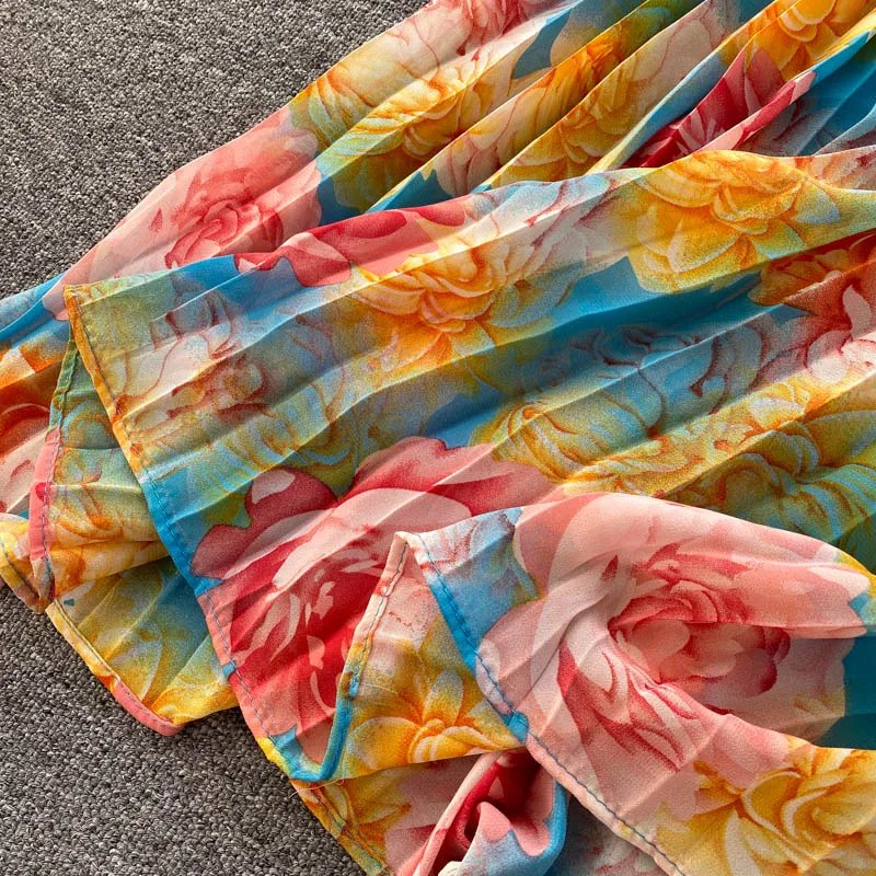 

Spring Summer Boho Chic Women's Spaghetti Strap Long Dress Bohemian Vacation Beach Party Pleated Vestidos Female New Fashion