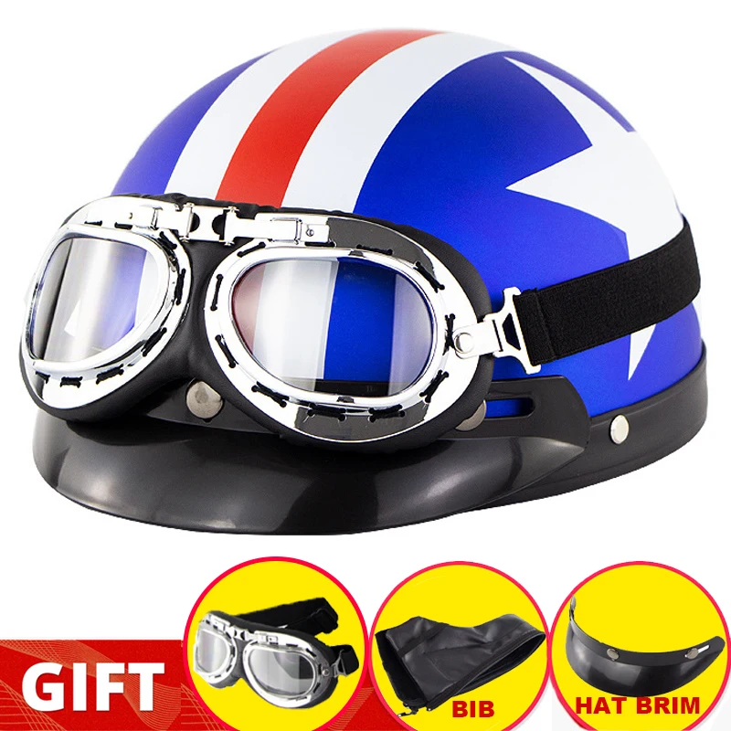 Винтажный мотоциклетный шлем с очками полушлем в стиле ретро для мотоциклистов