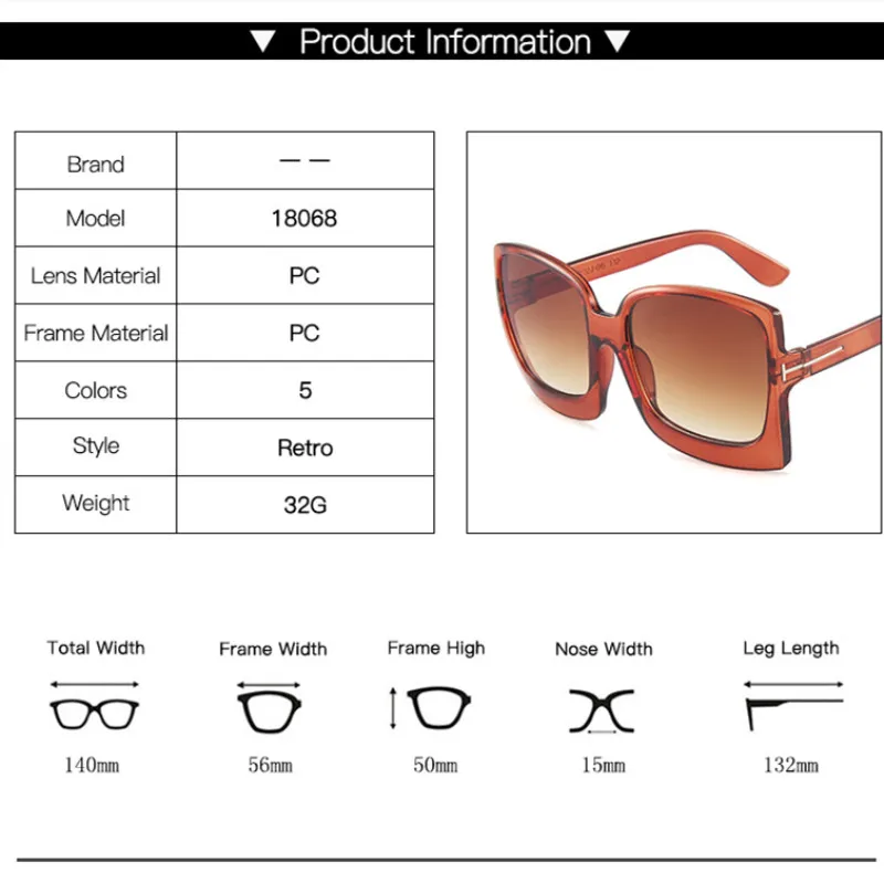 

Over Sized Square Brands Design Sunglasses Women Classic Big Frame Fashion Luxury Sun Glasses Vintage for Female Uv400 Eyewear