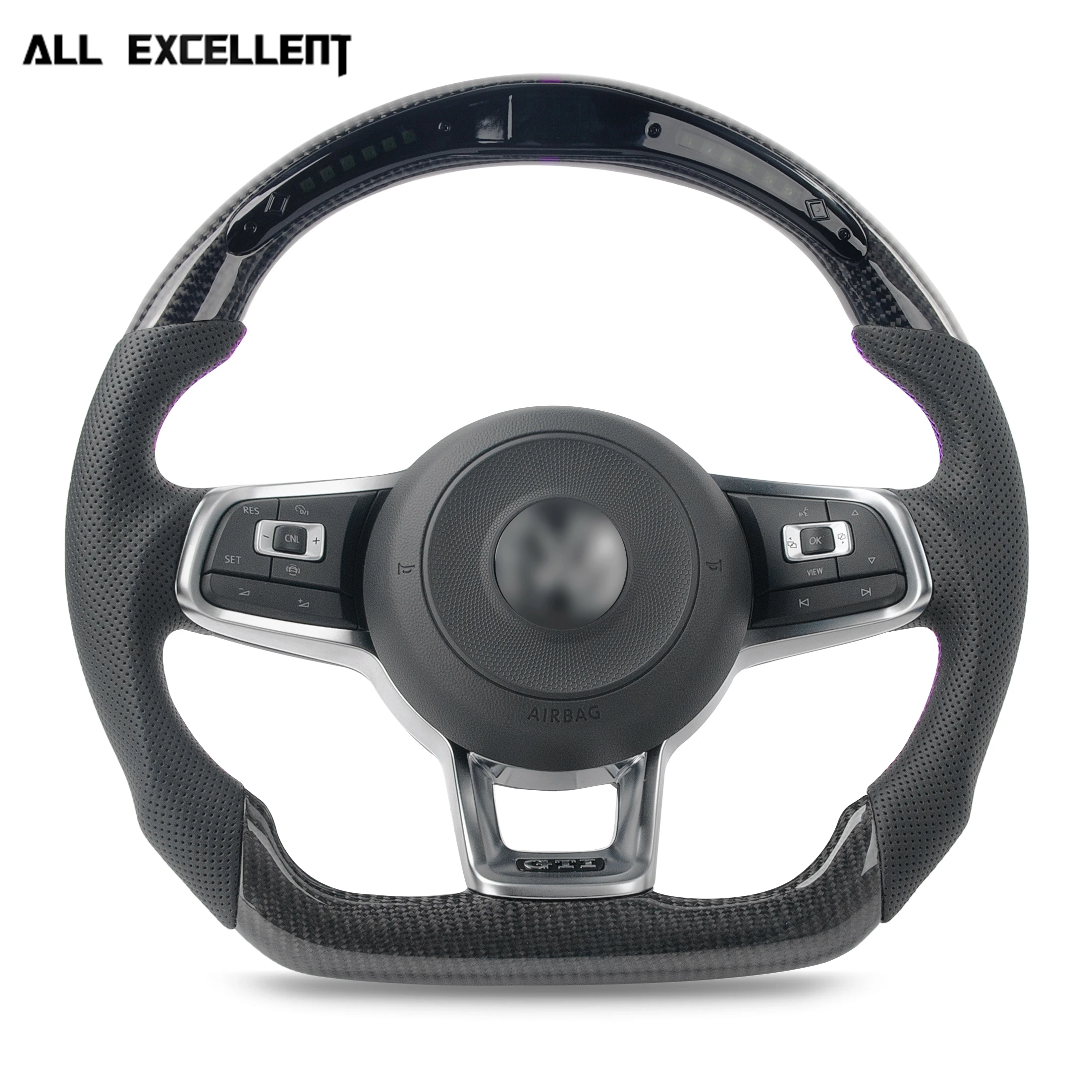 

Suitable for Volkswagen Golf MK7GTI/R steering wheel carbon fiber plus perforated leather and LED electroplating trim frame and