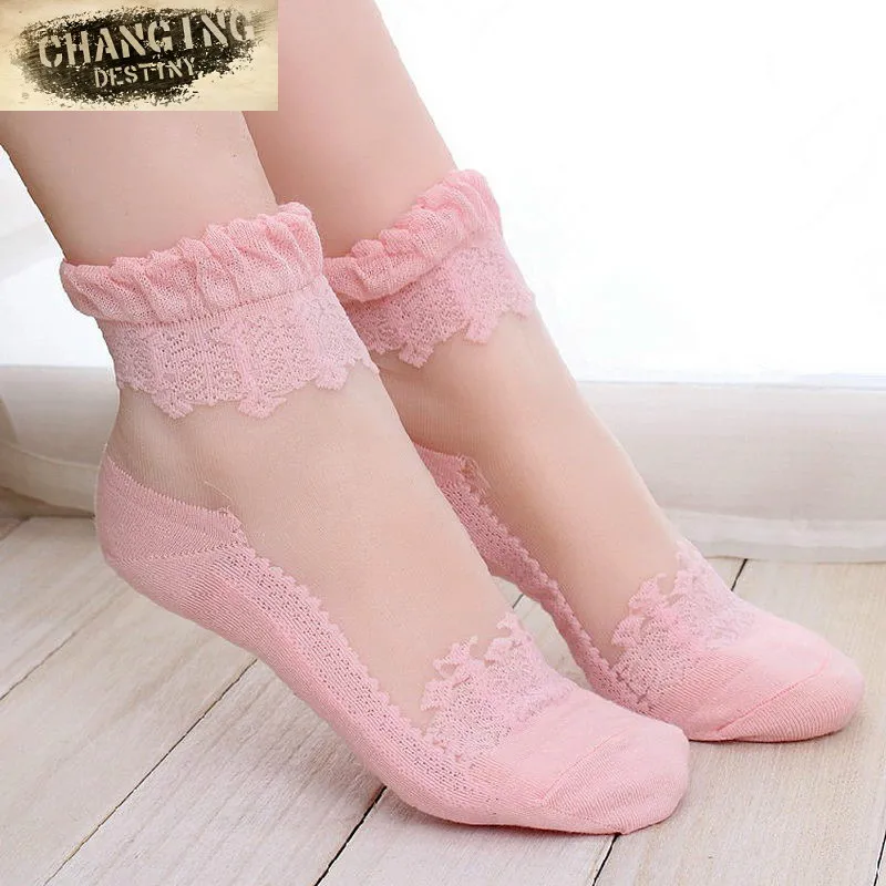 Женские носки цветные ультратонкие прозрачные красивые кружевные эластичные