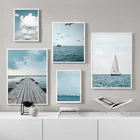 Постер без рамки в скандинавском стиле с изображением пейзажа, морской дороги, океана, лодки, маяков, украшение интерьера гостиной, настенное искусство, Картина на холсте