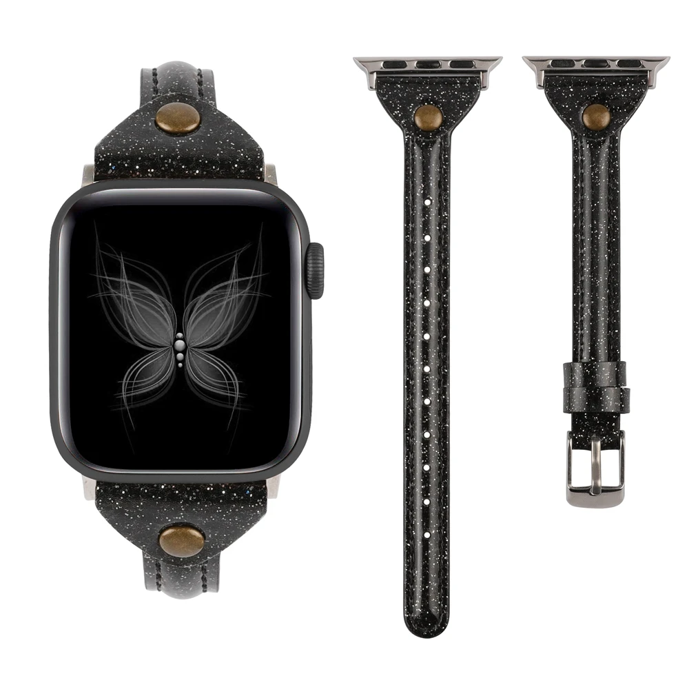Bling Ремешок для наручных часов Apple Watch 38 мм 42 женские кожаный ремешок с яркой