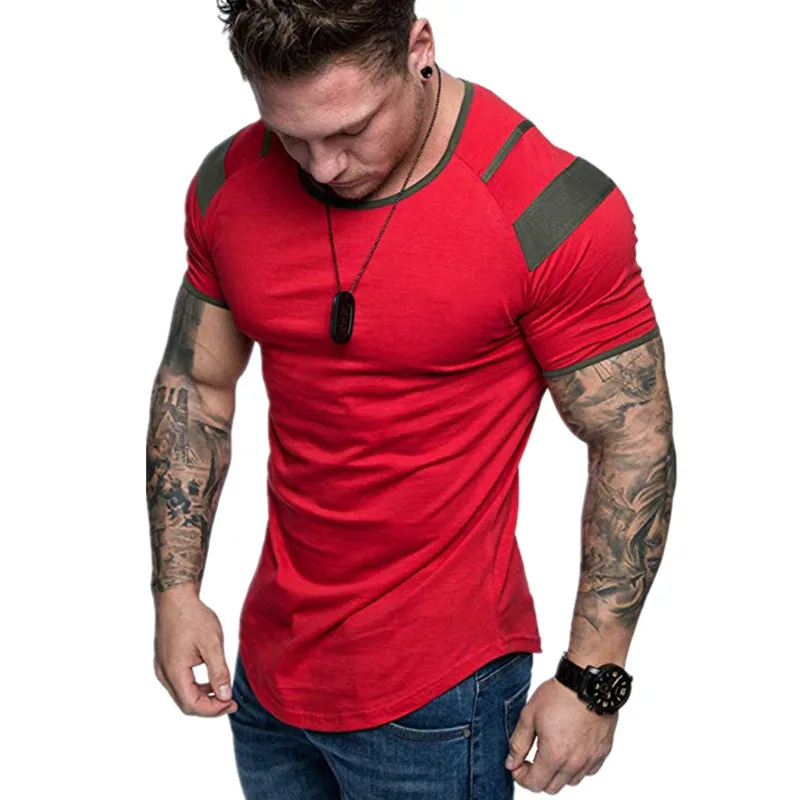

New t-shirt men's summer leisure short sleeve t-shirt men's round neck shoulder color matching t-shirt men's fashion T-shirt