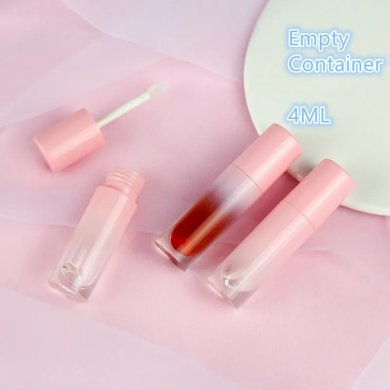 Пустая круглая розовая мини-трубка для блеска губ с палочкой и милым глазурным