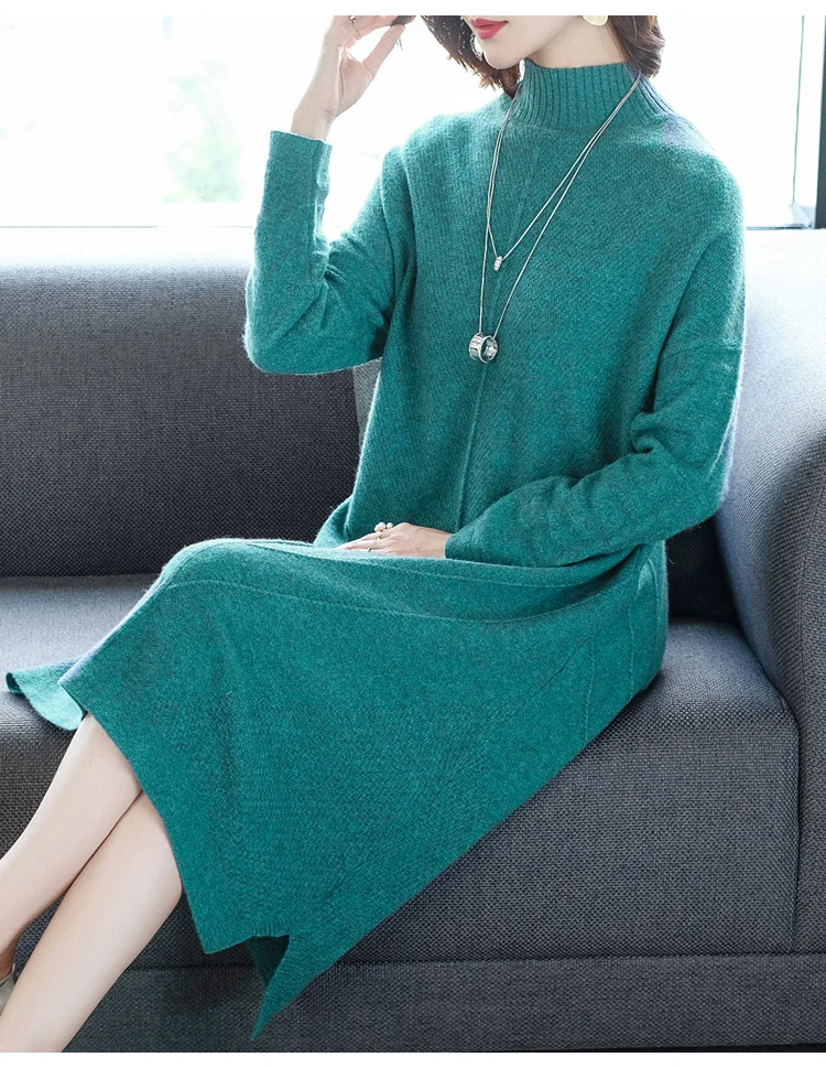 Женские зимние свободные стильные кашемировые вязаные платья 2019 Новая мода