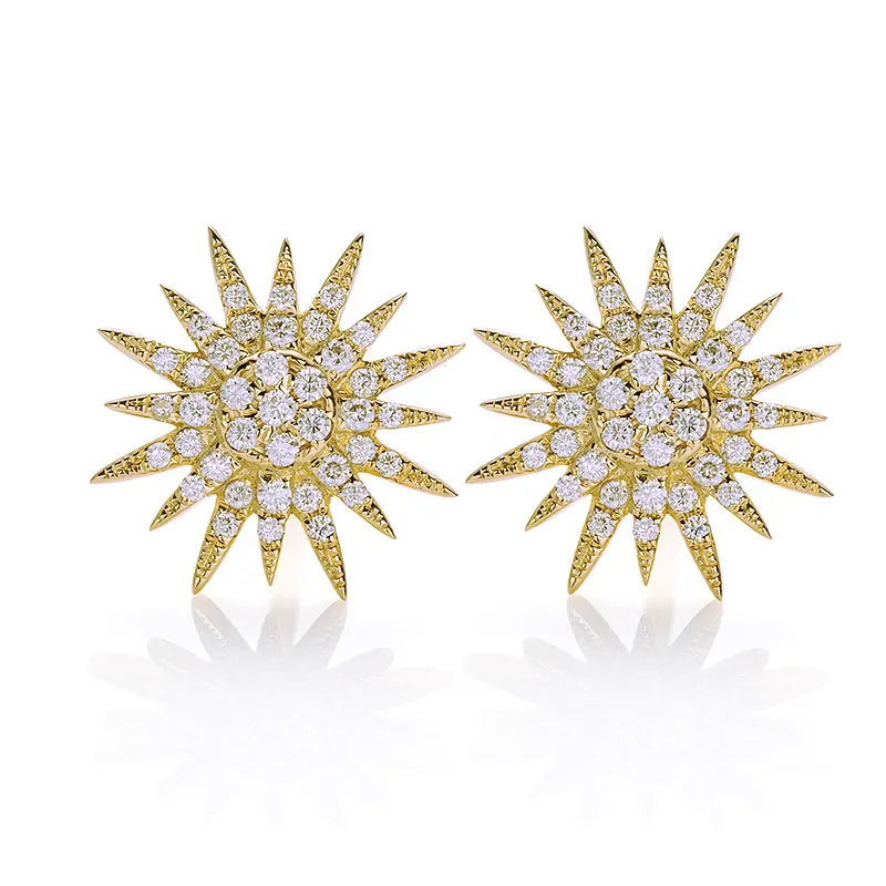

18K Yellow Gold Sun Flower Earrings D Color Moissanite Stone Earrings For Women Wedding Engagement