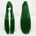 Парик для косплея Сейлор Плутон мэйоу сетсуна, зеленые длинные волосы со съемной пучок, термостойкие искусственные волосы, с шапочкой