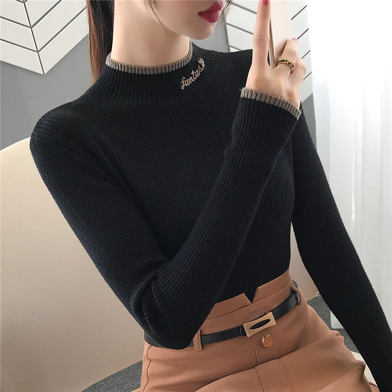 

Hot Sale Girl's Fashion Half Turtleneck Render Unlined Upper Garment Of Female autumn/winter Long Sleeve Sweater Slim Coat
