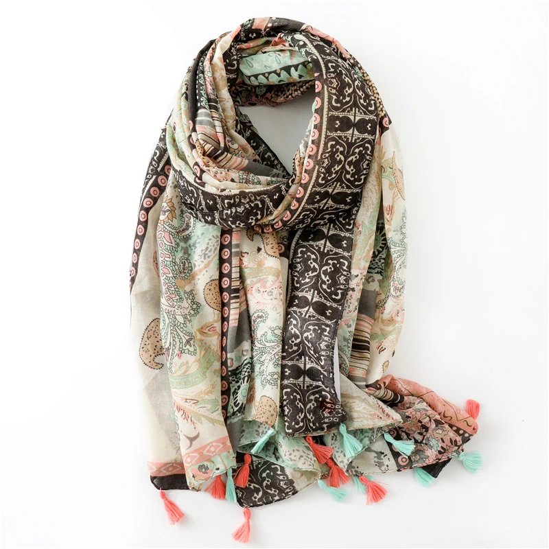 2020 кисточкой вискозный шарф шаль большая женская Косынка мягкие пашмины