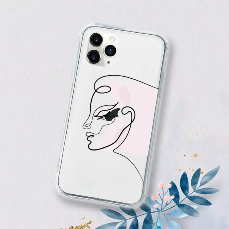 

Art Abstract Aesthetics Abstract Line Face Phone Case Transparent for iPhone 11 12 mini pro XS MAX 6 6S 8 7 Plus X 5S SE 2020 XR