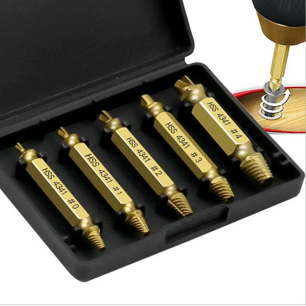 

5PCS Screw Extractor Kit Double-head Broken Bolts Remover Repair Tool