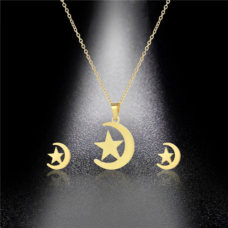 

Stainless Steel Crescent Half Month Universe Starry Sky Sun Stars Pendant Necklace Love Woman Mother Girl Gift Wedding Jewelry