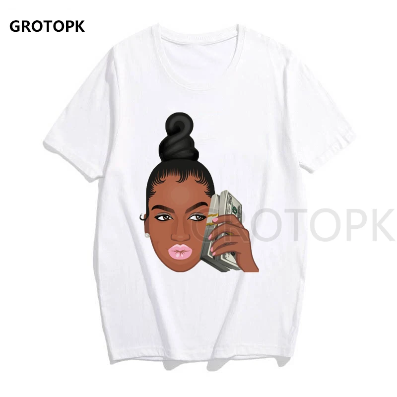 Melanin Poppin женская футболка с принтом, короткий рукав, уличная одежда, летняя женская одежда, Harajuku, топ, графическая футболка, белая футболка - Цвет: 517624