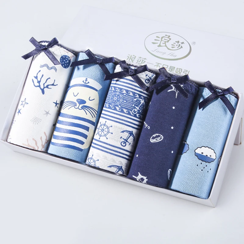 Женские хлопковые трусики LANGSHA Мягкие Бесшовные с милым принтом нижнее белье