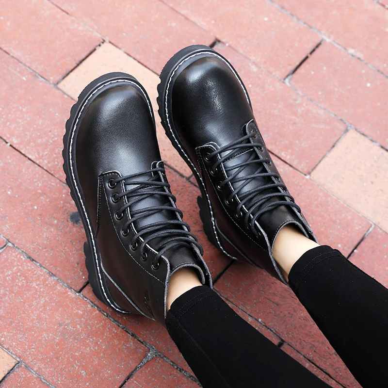 

2021 autumn and winter short boots side zipper women white black Martin boots thick bottom belt buckle women's shoes