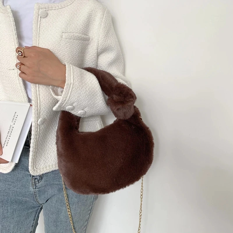 Зимняя Сумка-тоут из искусственного меха новинка 2021 однотонная мягкая плюшевая