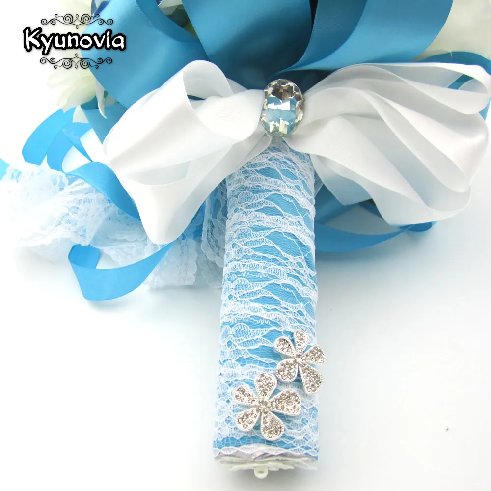 Kyunovia Wedding Flowers Bridal Bouquet blue Color Roses bouquet wedding accessories Artifical Flower bouquets for FE16 | Дом и сад