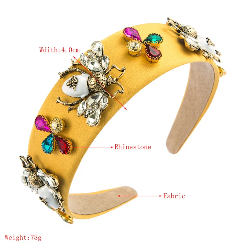

Luxury color rhinestone bee headband fashion hair accessories women ancient palace style wide brim hairbands boutique hair hoop