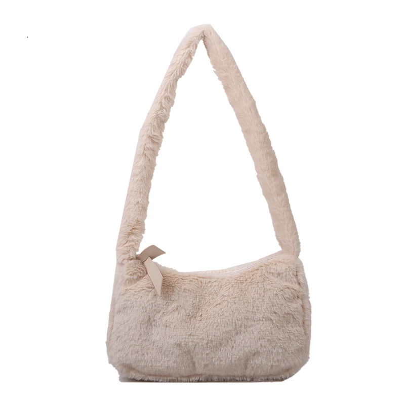

Vintage Design Women Shoulder Bags Winter Furry Soft Plush Hobos Baguette Bag Ladies Purse Handbag Fashion Female Underarm Bag
