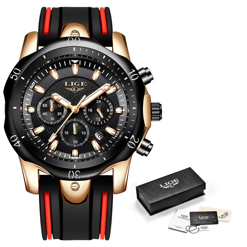 

2021 New Silicone Strap Men Watches LIGE Top Brand luxury Business Luminous Quartz Watch Men Creative Dial Waterproof Date Clock