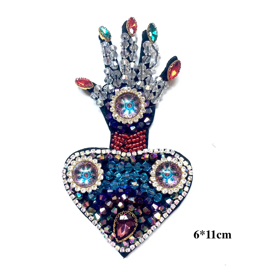 1Pcs Fashion Vintage Heart Hands Handmade Sewing on Rhinestone Beaded Patches for Clothing DIY Accessory LSHB974 | Дом и сад