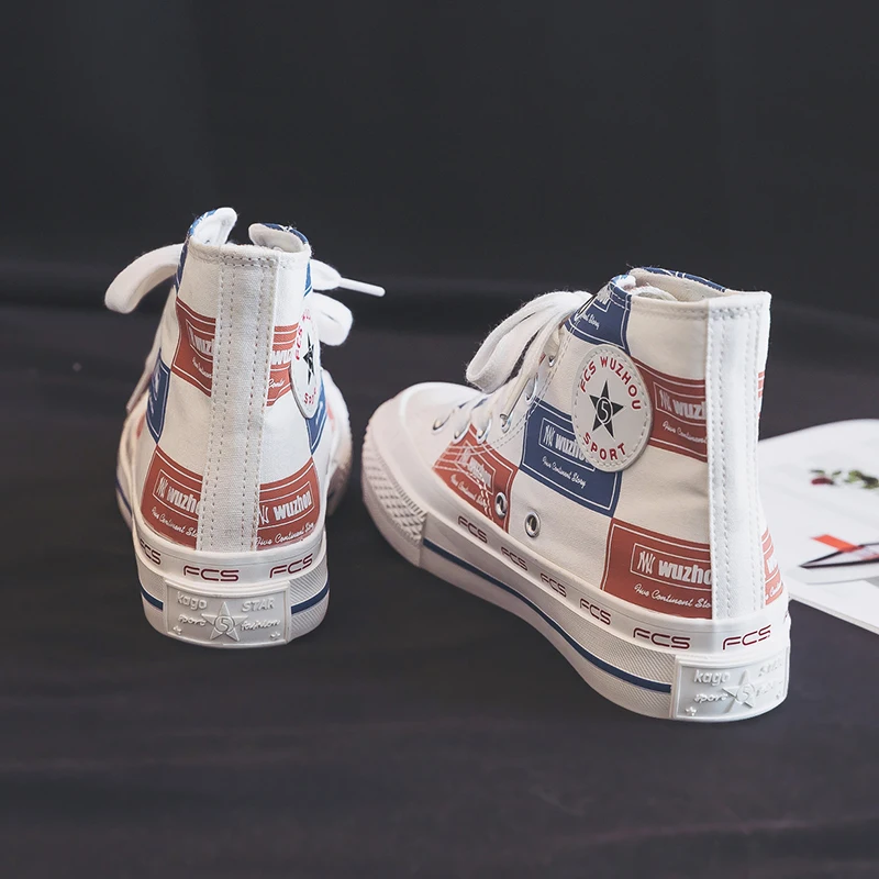 Разноцветная парусиновая обувь коллекция 2020 года сезон весна Новинка высокие