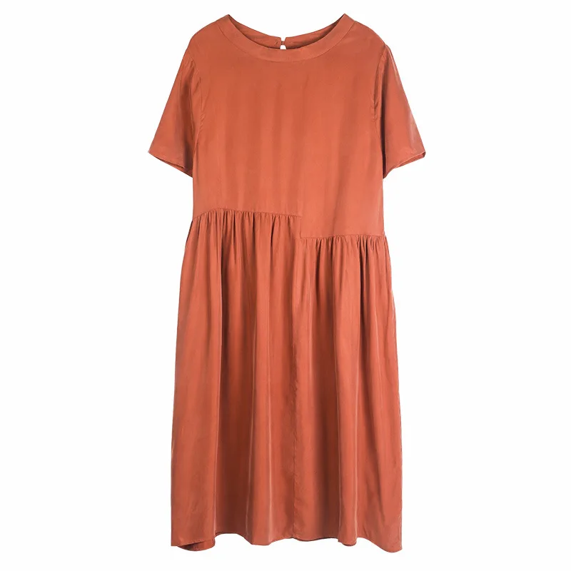 

2021 Summer Dress Elegant Draped Patchwork A-line Dresses for Woman Casual Round Collar Loose Midi Dress Women Party Vestidos