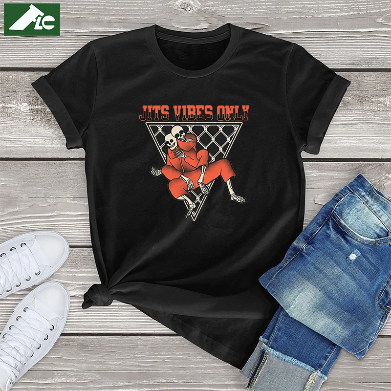 

Jits Vibes Only Tee Jiu Jitsu Essential Brazilian Jiu Jitsu 100% Cotton Men's Novelty Tops Fashion Oversized Female T-Shirt