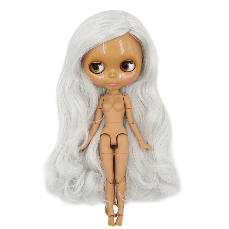 

ICY DBS Blyth doll 1/6 bjd joint body dark skin gray hair side parting shiny face 30cm toy