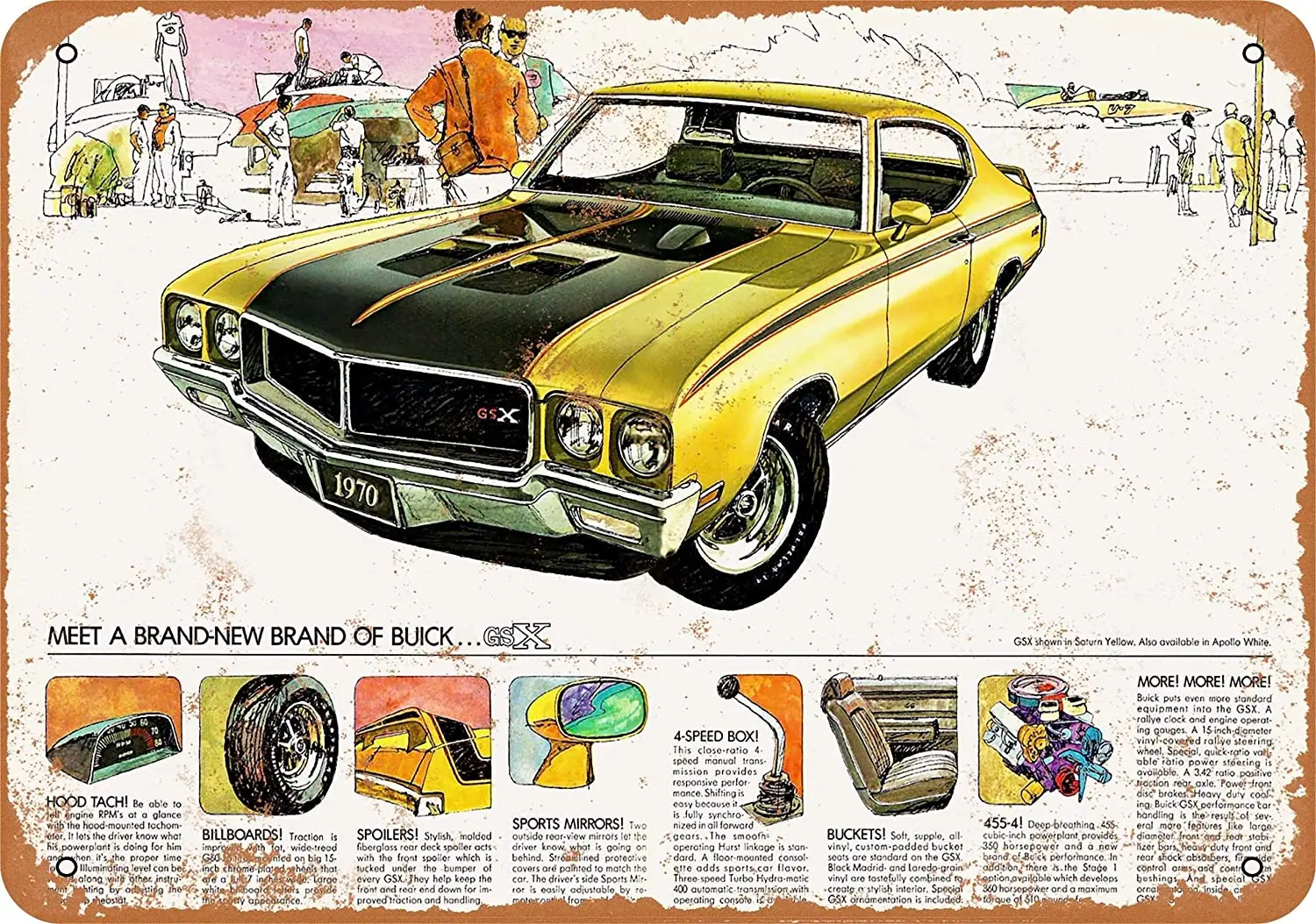 

WallColor 8*12 металлический знак 1970 Buick GSX винтажный вид 2