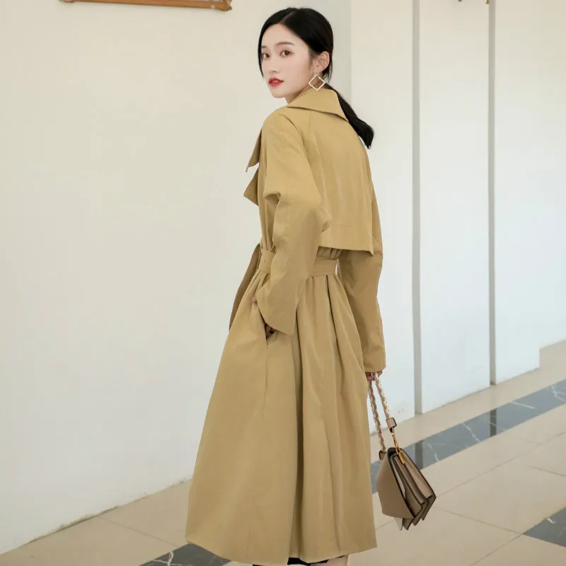

Autumn Women Clothing 2020Casual Loose Khaki Solid Trench Coat with Sashes Pocket Oversize Vintage Overcoats Fashion Windbreaker