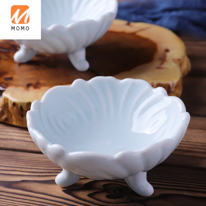 

Celadon Tableware Creative Three-Legged Corrugated Bowl Retro Front Meal Bowl Huaishi Cuisine Club High Leg Dim Sum Plate