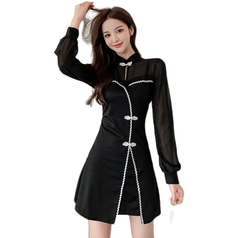 

Will ~ the new spring web celebrity long-sleeved dress little black dress to restore ancient ways improved cheongsam temperament
