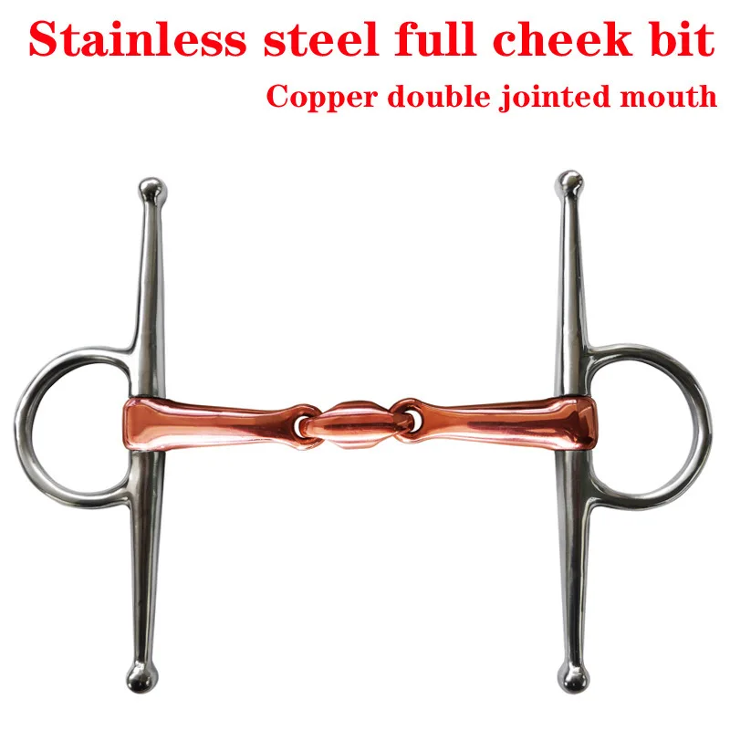 Full Cheek Stainless Steel Equestrian Flexible D Ring Loose Ring Horse Snaffle Bit Double Jointed Copper Mouth With Elliptical