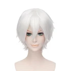 Парик для косплея из аниме Gintama Gintoki Sakata, короткие белые мужские синтетические волосы, для косплея, 35 см13,8 дюйма