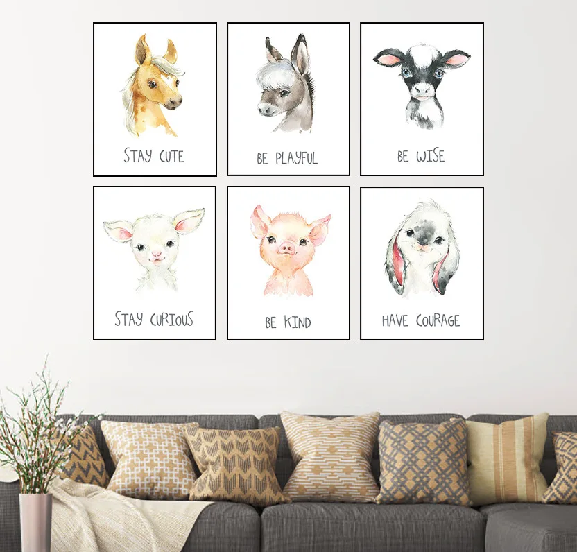 

Милая мультяшная Минималистичная животная декоративная картина для детской комнаты, детского сада, Картина на холсте, декор для детской ко...