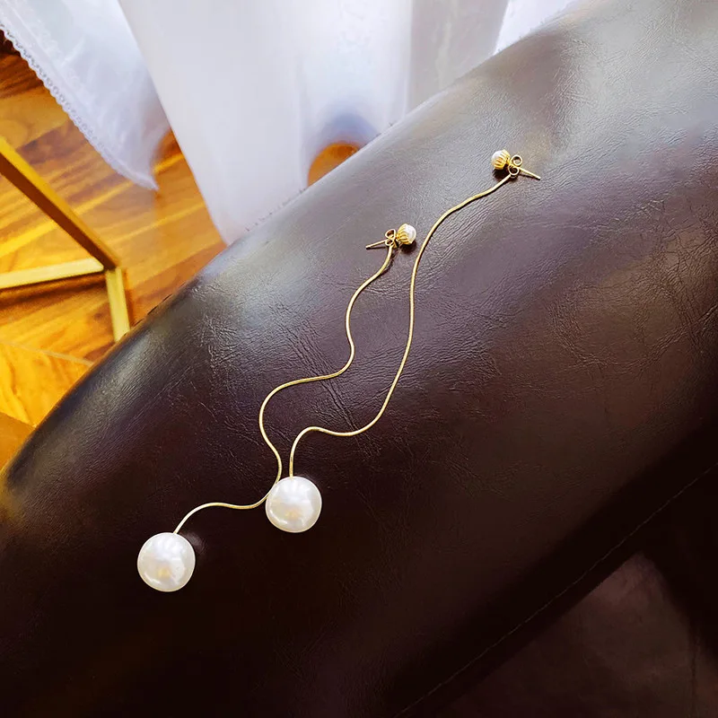 Трендовые очень длинные серьги с искусственным жемчугом женские свадебные Белым