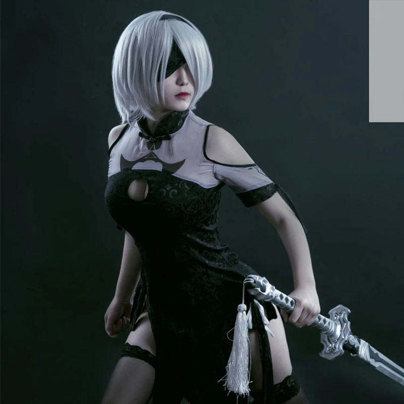 

[Индивидуальное изготовление] черное платье Чонсам из аниме NieR Automata YoRHa 2B, костюм для косплея, костюм для Хэллоуина и вечеринки, наряд для женщин 2021
