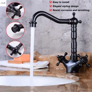Античный черный вращающийся смеситель для кухонной раковины, излив с двойной ручкой, классический смеситель горячей и холодной воды, смеситель для ванной комнаты, смеситель для раковины Torneira