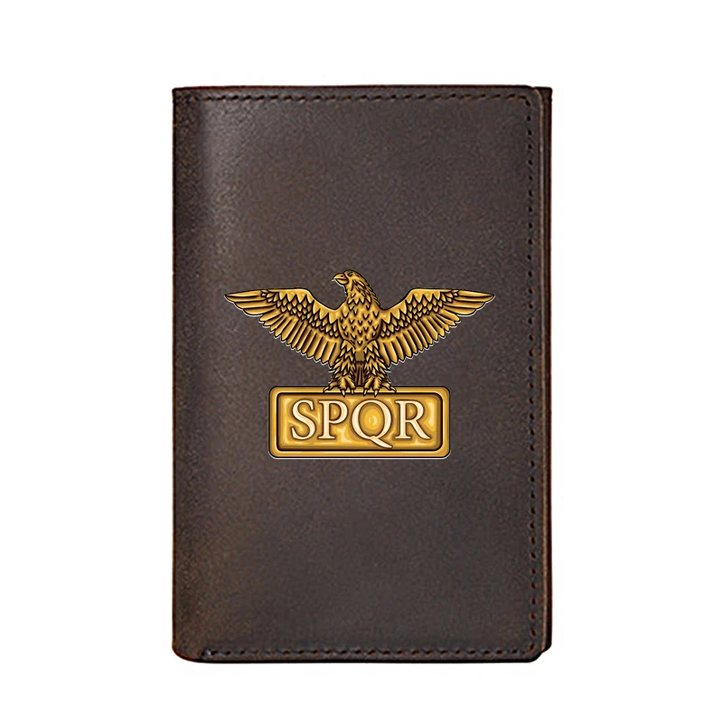 

High Quality SPQR Roman Empire Eagle Design Men Wallet Genuine Leather Card Holders Male Slim Mini Short Purse