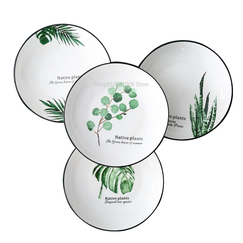 

2 ceramic plates Nordic plants Western-style steak dinner domestic fruit plate dishes