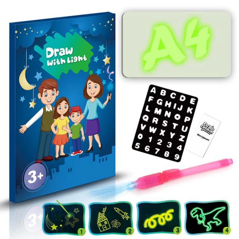 LED Luminous Drawing Board With Fluorescent Pen A3 A4 A5 Art Juguetes English Langues Educational Funny Magic Doodle Draw Toys | Игрушки и