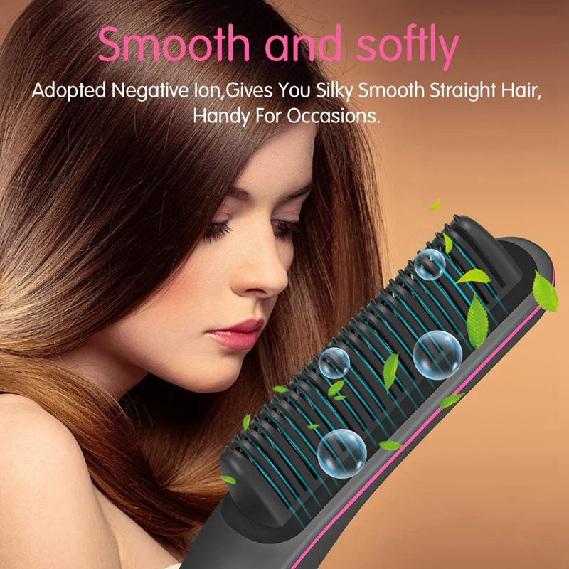

Hair Straightener Brush,Lonic-2-In-1 Straightening Brush Iron with Anti-Scald Feature, Auto Temperature Lock and Auto-Off Functi