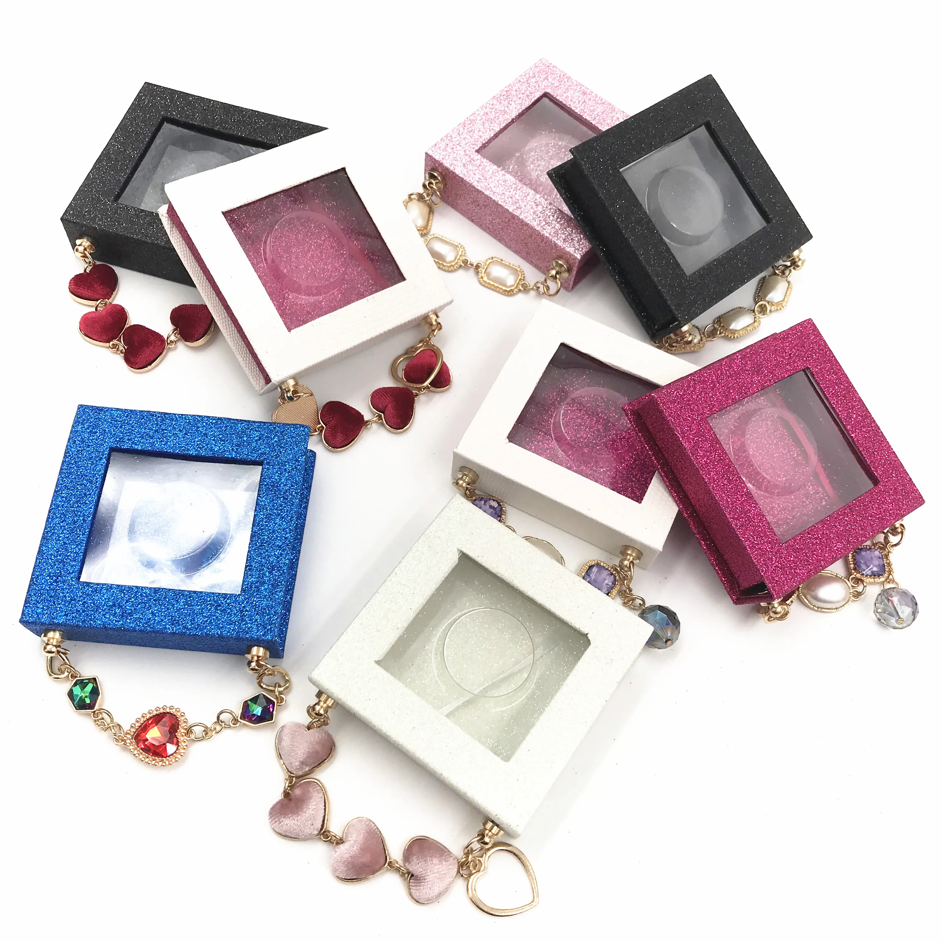 

wholesale false eyelash packaging box lash boxes package faux cils 25mm mink lashes strip Diamond chain case bulk vendors